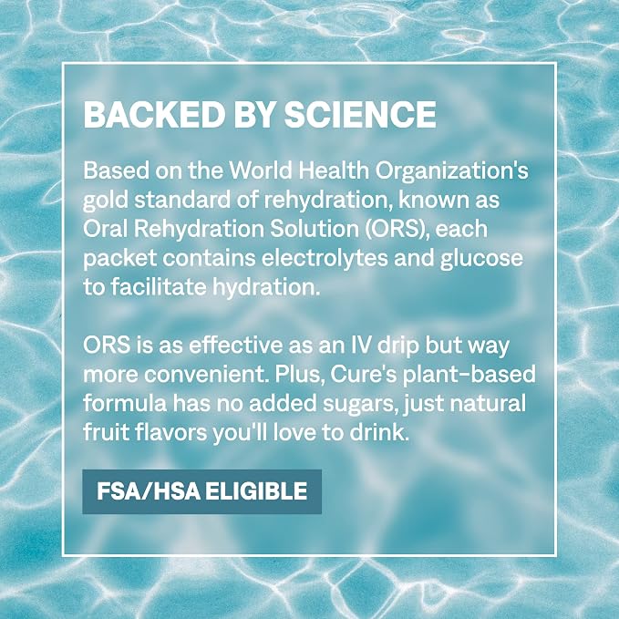 Cure Hydration | Plant-Based Electrolyte Drink Mix | No Added Sugar | FSA-HSA | Dehydration Relief Powder Made with Coconut Water | Non-GMO | Vegan | Pouch of 14 Packets - Tropical Punch
