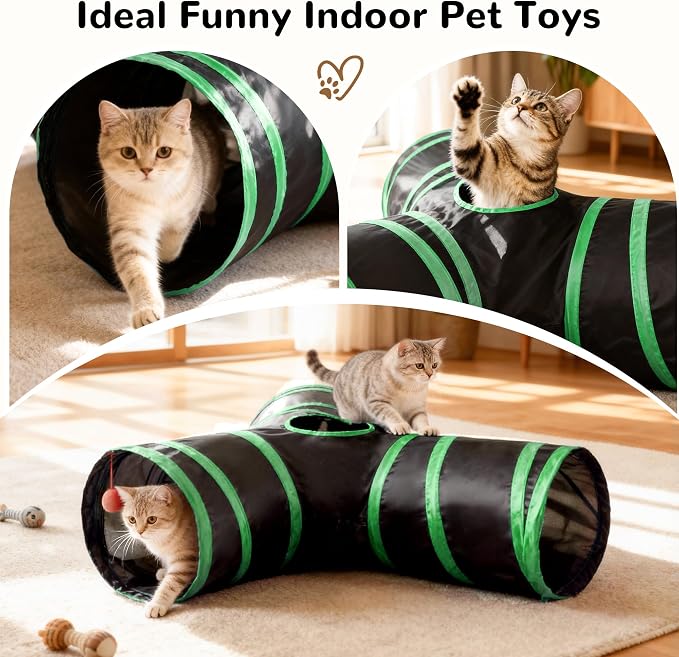 Tempcore Cat Tunnel, 3-Way Collapsible Toy, Large Size Black & Green