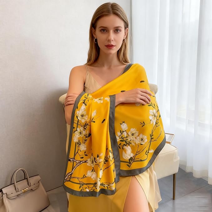 K-Elewon Large Square Scarf 43" Silk Scarf Fashion Scarves Silk Feeling Hair Wrapping Scarfs Night Sleeping Headscarf
