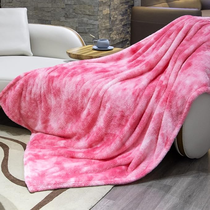 Pink Fleece Throw Blanket, Plush Soft Flannel Blanket for Sofa Couch Bed, Warm Cozy Blanket for Living Room Bedroom, Decorative Luxury Throw, Gifts for Women, Birthday Gifts for Wife Mom Girlfriend