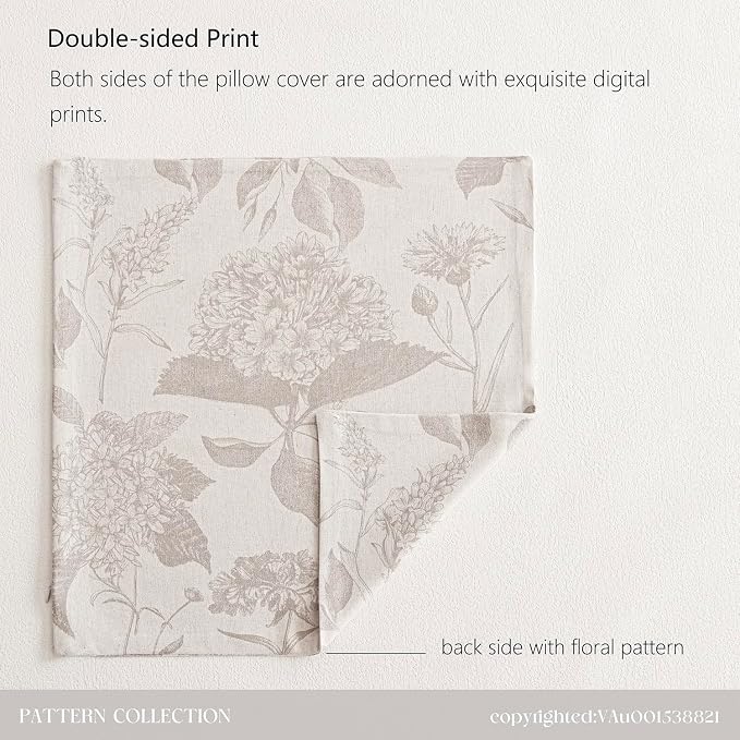 Foindtower Set of 2 Linen Floral Vintage Throw Pillow Covers Neutral Accent Decorative Cushion Covers Farmhouse Boho Home Decor for Sofa Chair Couch Bedroom Living Room,22×22 Inch,Tan Beige