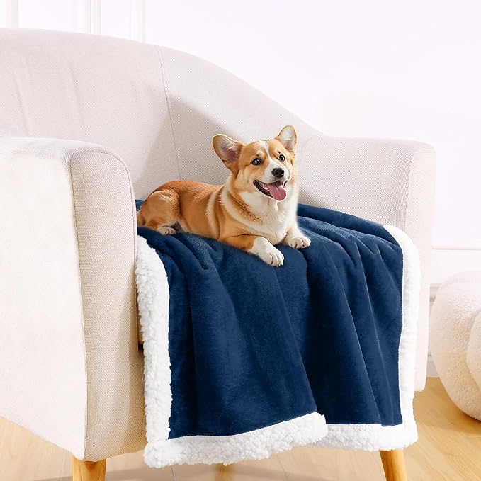 Smiry Waterproof Blanket Throw, Reversible Dog Blanket for Sofa Couch Bed | Soft Leakproof Sherpa Fleece, Washable Furniture Couch Protector for Large Dogs Cats, 50"x60", Navy/White