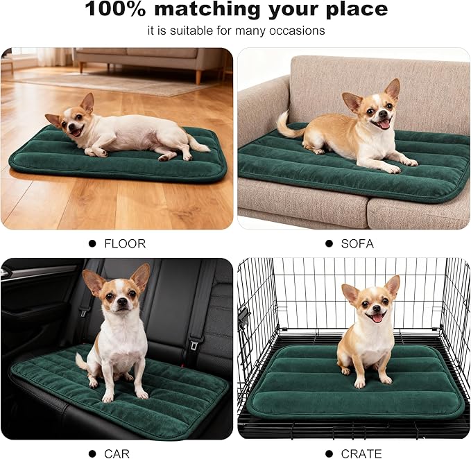 pobopobo Dog Crate Pad, Ultra Soft & Anti-Slip Kennel Mat, Secure Fit for Metal Crates & Dog Cages, Washable Cozy Bed for Small Medium Large Dogs (Green, S(23"*14"*1.5"))