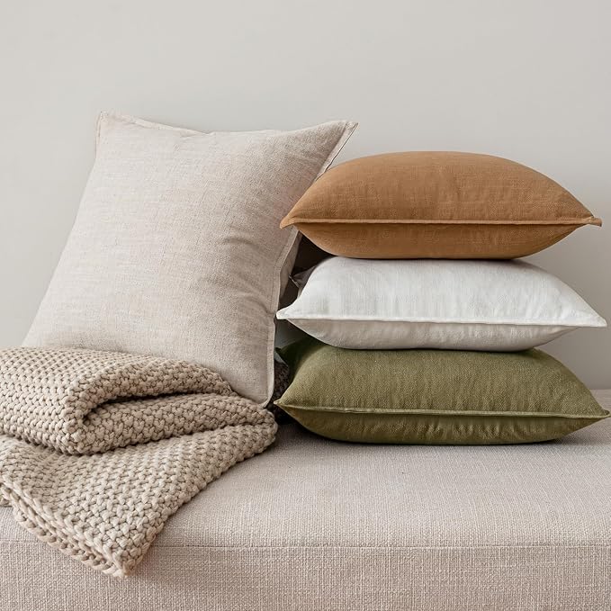 MIULEE Brown Boho Linen Decorative Pillow Covers 20x20 Inch Pack of 4 | Natural Throw Pillow Covers, Soft Farmhouse Couch Pillowcases, Modern Home Decors for Living Room Bed Sofa