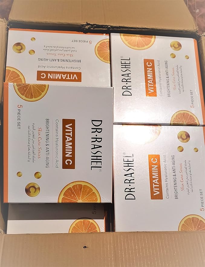 Dr Rashel Vitamin C Skin Care Series , Contains Hyaluronic Acid, Anti Aging and Collagen Essence ( Pack Of 5 Piece Set ) + 1 Pcs of Vitamin C Silk Mask