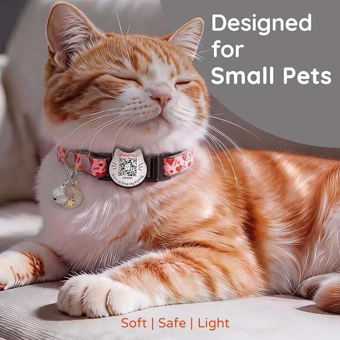 Breakaway Cat Collar with QR Code Name Tag&Bell, Adjustable Kitten Collar, Reflective Anti-Lost Safety Cat Collars for Girl Cats & Boy Cats, Comfortable Durable Nylon Pet Collar(Love)