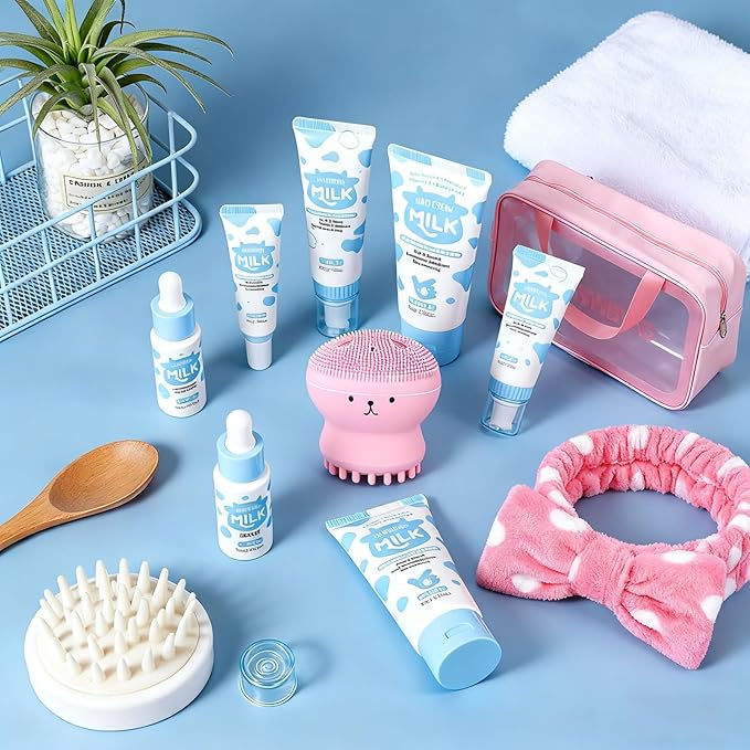 12PCS Milk Skin Care Set for Kids & Teens, 12 IN 1 Moisturizing Milk Skincare Set for Kids Girls Ages 8-12, Milk Skin Care Kit for Girls Teens 10-12, Birthday Gifts for Kids, Face Care Kit, Bulk Gifts