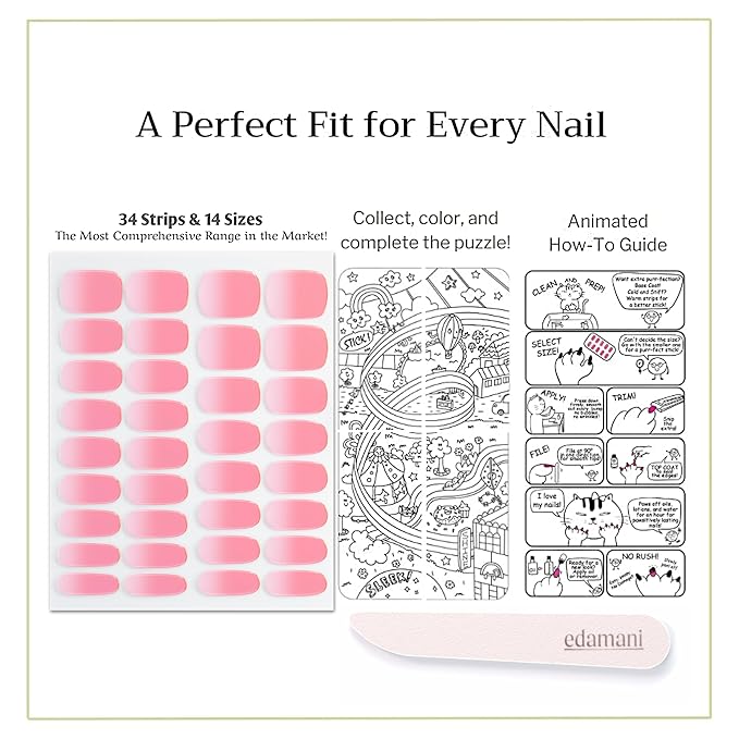 34 Piece Fully Cured Gel Nail Strips With No UV Light Needed, 14+ Days Gel Nail Polish Stickers, Salon Quality, Easy to Apply & Remove – Toxin Free, No Damage (Petal Frost)