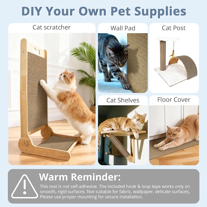 Natural Cork Cat Scratcher Mat with No Pre-Applied Adhesive, Bonus Hook-Loop Tape Included. Replacement for Cat Post, Scratcher, Ramp, Cat Whell and Pet Supplies. (Smoke Gray, 39.4 x 11.8 Inch)