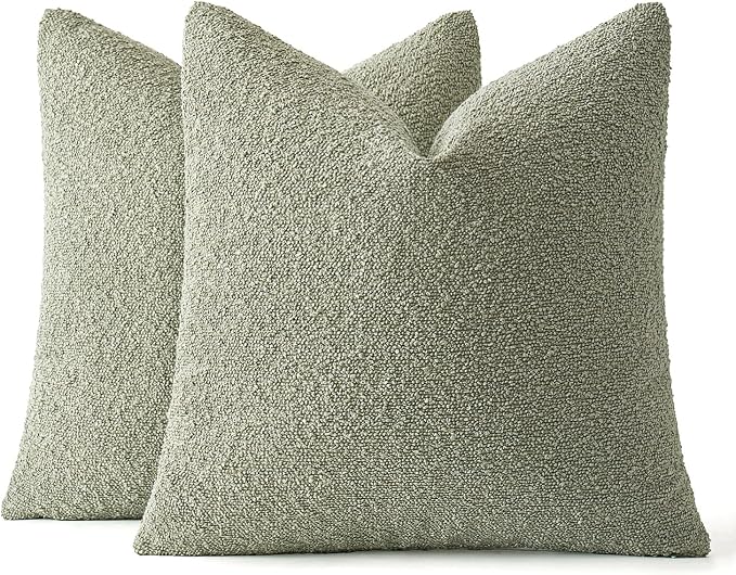 MIULEE 20x20 Decorative Lumbar Boucle Couch Pillow Covers Sage Green | Set of 2 Textured Neutral Throw Pillow Covers, Accent Solid Pillowcases, Sofa Living Room Home Decor
