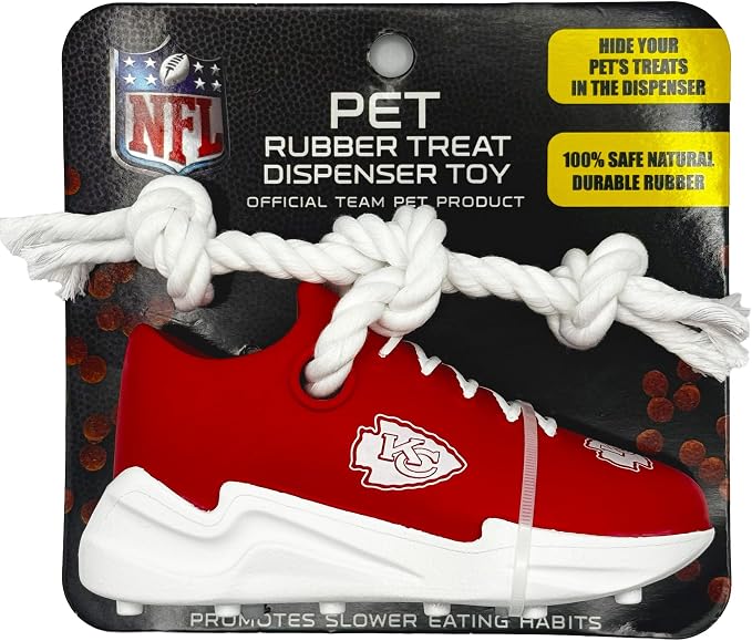 Pets First NFL Kansas City Chiefs Cleat Sneaker Spike Dog Toy, Football Treat Dispenser Chew Toy for Dogs, Interactive Rope Tug Toy, Slow Feeder Natural Rubber Dog Toy with Official Team Logo