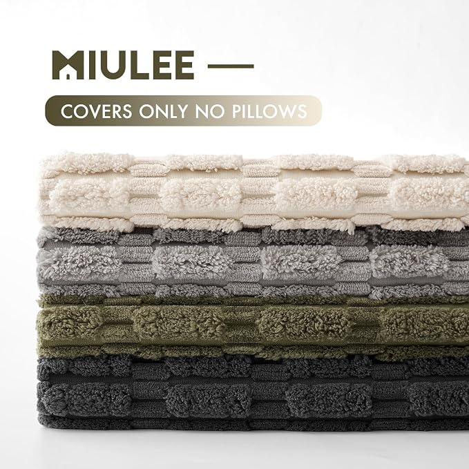 MIULEE Pack of 4 Corduroy Throw Pillow Covers 18x18 Inch Grey and Olive | Neutral Rustic Farmhouse Boho Soft Striped Pillow Covers,Home Decor for Sofa,Living Room,Couch,Bed