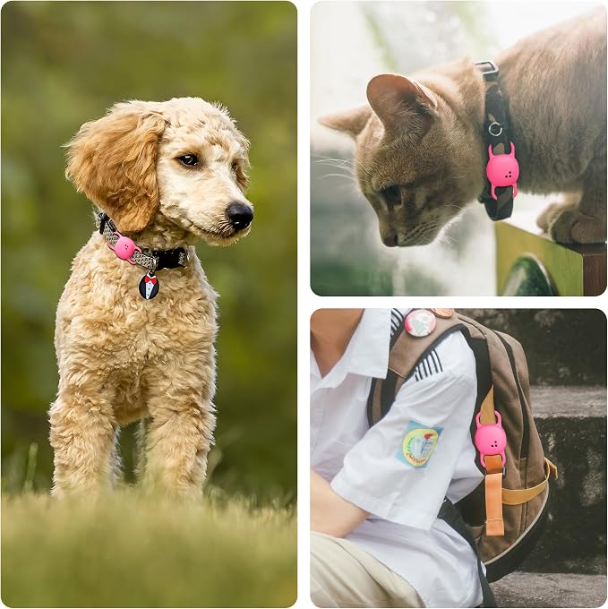 Cat Collar Case for Life360 Tile Sticker Tracker, 2-Pack Silicone Anti-Lost Protective Cover for Life 360 Tile Sticker Holder for Dog/Pet Collars, Durable, Easy Installation, Lightweight, Neon Pink