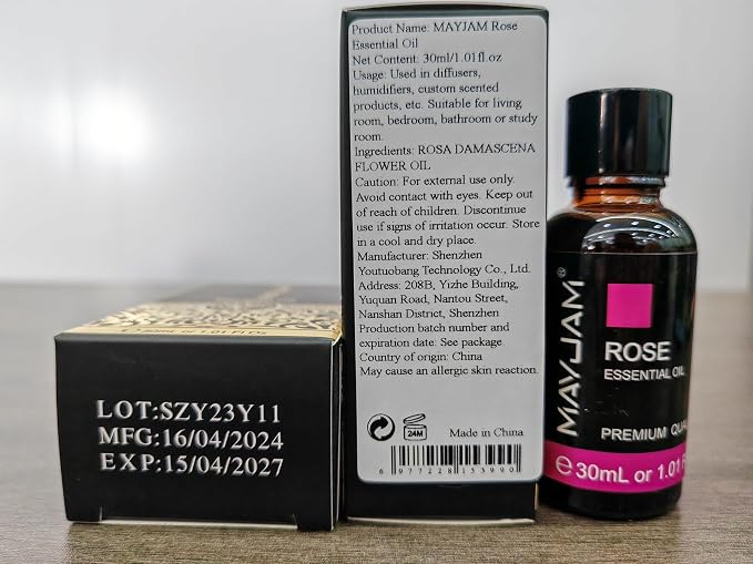 MAYJAM Rose Essential Oil for Diffuser Soap Candle Making, 1.01fl.oz | Long Lasting Scents, Rose Essential Oil for Skin, Floral Essential Oils for Home Yoga Use