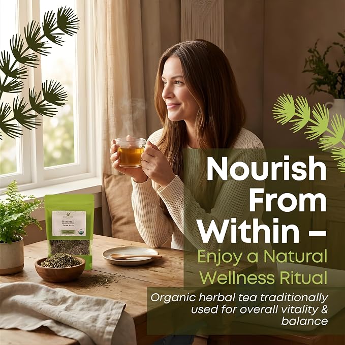 Biokoma Organic Horsetail Herb Tea 50g (Shavegrass) – Supports Healthy Hair, Skin and Nails – USDA Certified Organic Loose Dried Leaves in Resealable Pouch, No Additives, Kosher