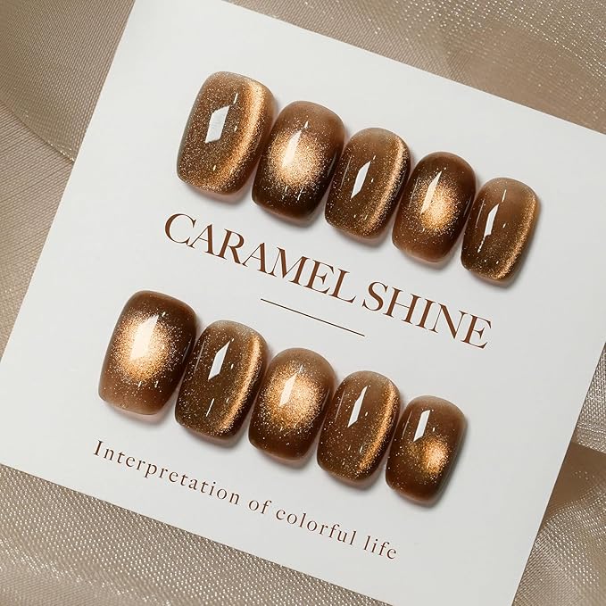 GAOY Jelly Brown Cat Eye Gel Nail Polish, 16ml Glitter Holographic Nail Polish with Magnet, Reflective Translucent UV Gel, 2958 Caramel Shine