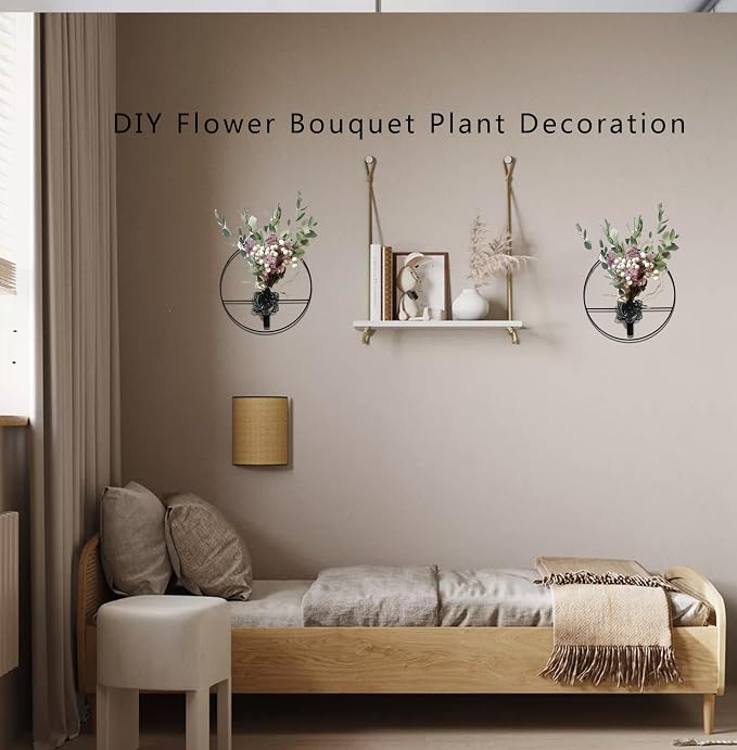 M-dazzling Metal Plants wall hanging decor;Wall-Mounted Plants Wall ;Plant Wall Decor; Metal wall hanging Vase;Living Room, Bedroom, Bathroom, Dining room,Plant Wall-Mounted Decor (Black Rose)