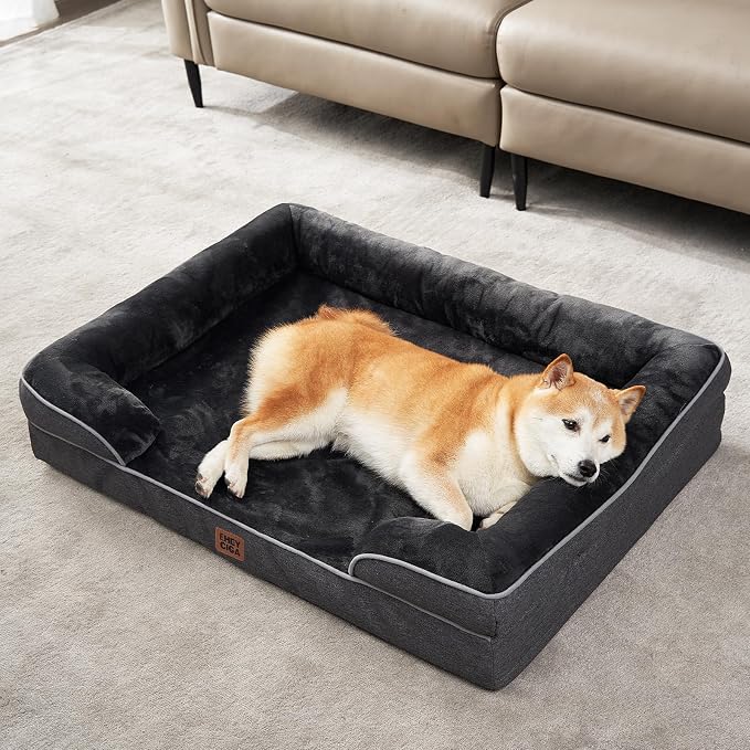 EHEYCIGA Orthopedic Dog Bed Medium Size Dog, Waterproof Washable Pet Beds | Non-Slip Bottom and Egg-Crate Memory Foam Dog Couch Bed with Washable Removable Cover, Dark Grey