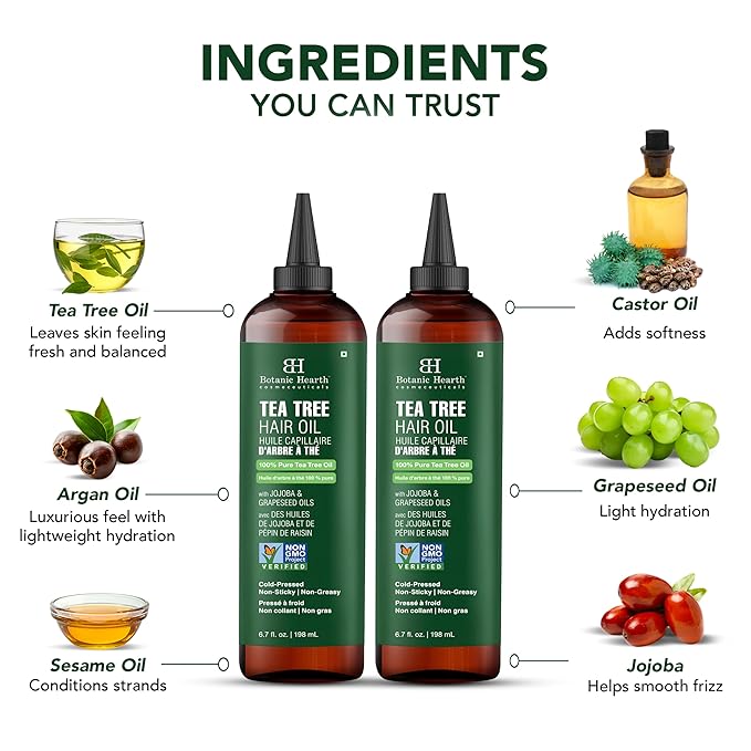 Botanic Hearth Hair Oil for Hair Growth & Hair Treatment Oils | Strengthening Dry, Frizzy, Damaged Hair & Scalp Treatment | Tea Tree Hair Oil – 6.7 Fl Oz (2 Pack)