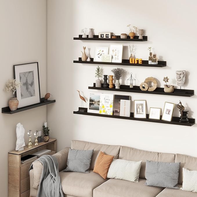 Picture Ledge Shelf, Floating Shelves for Wall, 30" W Set of 2, Black | FSC Certified Engineered Wood, Wall Mounted Bookshelf, for Nursery Living Room Bedroom, Pre-Drilled, Easy Install