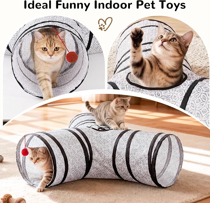 Tempcore Cat Tunnel, 3-Way Collapsible Toy for Indoor Cats, Grey Coin