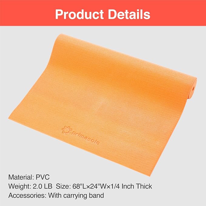 Primasole Yoga Mat with Carry Strap for Yoga Pilates Fitness and Floor Workout at Home and Gym Non-slip 9 colors
