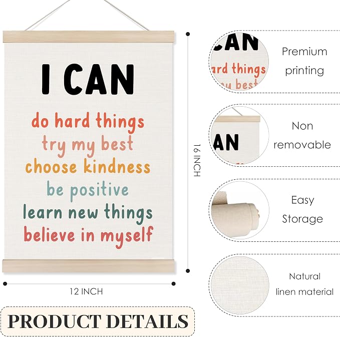 Koesus Inspirational Classroom Wall Art Poster Hanger Frame 12x16 Inch Set of 3, Positive Affirmations for Kids, Motivational Canvas Pictures Prints Framed Wall Decor for Classroom Kids Room Playroom