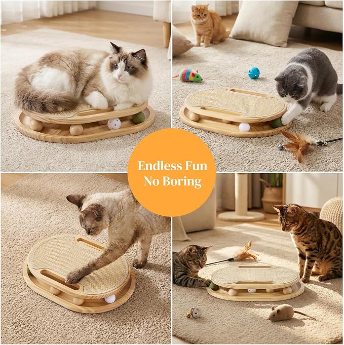 ZOMISIA Cat Scratcher with Ball Track Toy, Sisal Scratch Pad for Indoor Use