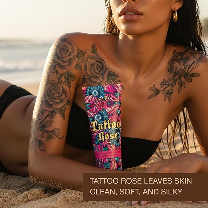Onyx Tattoo Rose Indoor Tanning Accelerator with Bronzer for Women - Tattoo Fade Protection, Deep Hydration, Fast Dark Tan | Tanning Bed Lotion | 8.5 fl oz