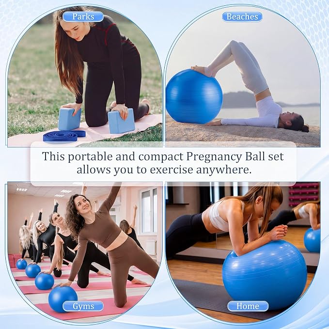 Pilates Set with 2 Yoga Exercise Balls (25.6”&9.8”), Yoga Block, Stretch Strap & Foot Pump, Stability Fitness Ball Kit for Home Gym Equipment Workout Pregnancy Physical Therapy