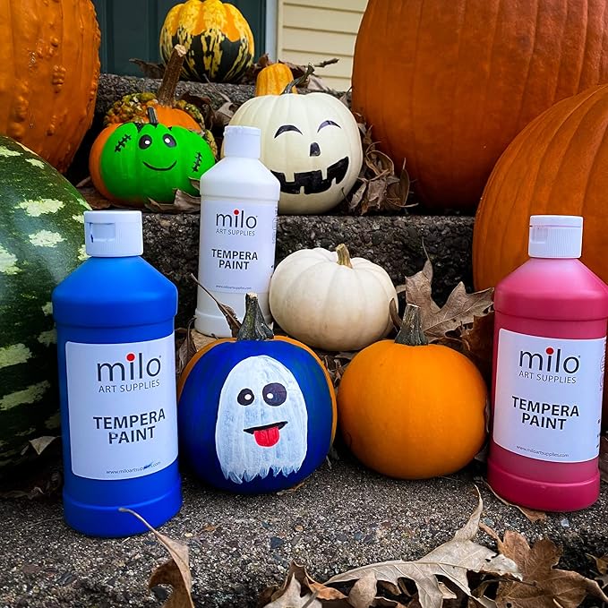 milo Washable Paint for Kids | 8 Colors 16 oz Bottles | Made in the USA | Safe and Non-Toxic Tempera Paint for Art & Craft, Poster, Windows for Toddlers, Children, Classroom, School, Project