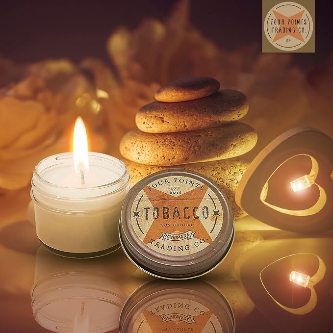 Hand Crafted Tobacco Scented Candle - Soy Aromatherapy Candle with Jar - Great Gift for Birthdays, Anniversary, Christmas, New Year, House Warming, Man Caves and More - 4oz