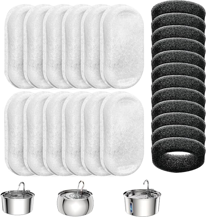 Tomxcute Cat Water Fountain, 3.2L/108oz Automatic Stainless Steel Pet Fountain Dog Water Dispenser, Ultra-Quiet Pump and 3 Replacement Filters & for Cats, Dogs, Multiple Pets