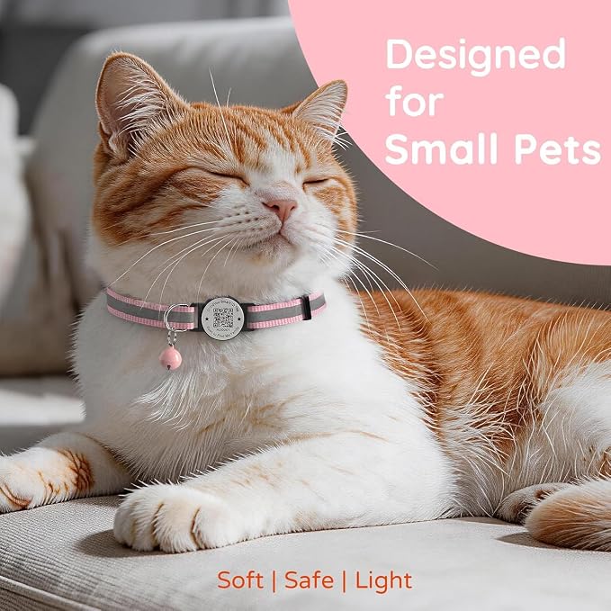 Breakaway Cat Collar QR Code, Reflective Bell, Adjustable Kitten, 4-Pack