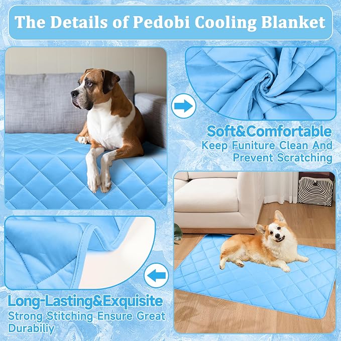 Cooling Blanket for Dogs, Dog Cooling Mat & Bed, Q-MAX>0.42- Lightweight, Durable & Breathable Pet Throw for Sofa, Car and Furniture Protector, Reversible Design, Easy to Clean, 40"x60", Blue