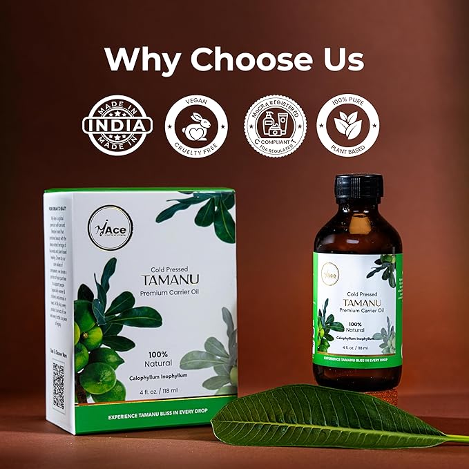My Ace Tamanu Carrier Oil | 100% Pure & Natural Cold Pressed Unrefined Oil for Skin & Face Care, Hair Growth, Body Massage, Stretch Marks & Aromatherapy – 4 fl oz