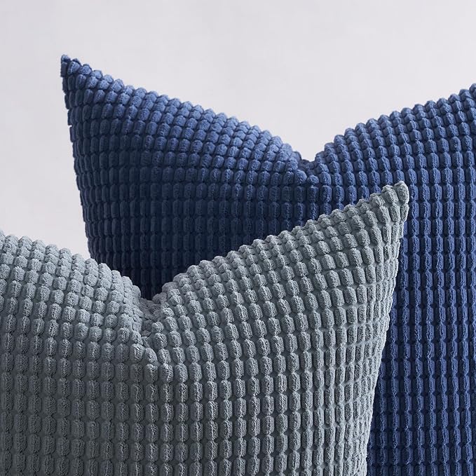 Topfinel 4 Packs Blue Decorative Throw Pillow Covers 16x16 Inch for Living Room Couch Bed Sofa, Boho Western Farmhouse Home Decor, Square Soft Moss Corduroy Fall Cushion Case 40x40 cm