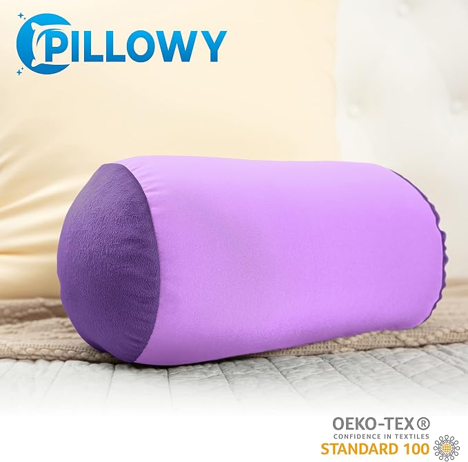 Microbead Bolster Neck Roll Pillow, Gently On Body, Head, Neck & Shoulders No Pain Rest, Relax Sleep - Silky Feel Prevent Wrinkles & Hair Breakage - Lightweight Cylinder, 14" x 8", Pale Purple