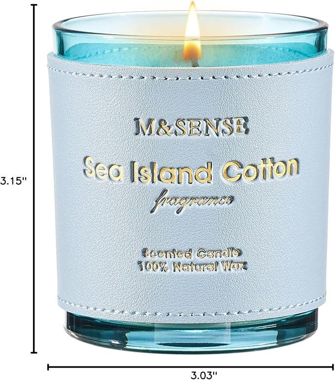 M&SENSE Summer Sea Scented Candles | Vegan Soy Wax, 10oz 42-Hour Burn, Non-Toxic Clean Burn, Fresh Linen Cotton Scents, Relaxing Aromatherapy