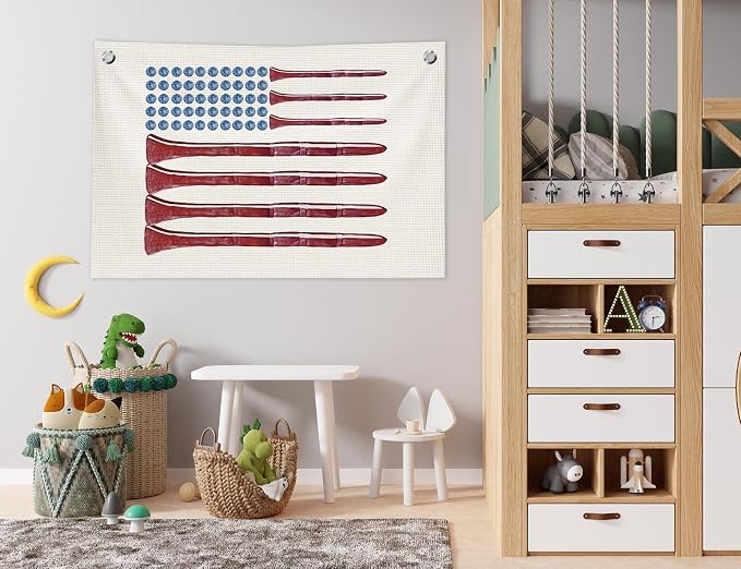 Vintage Sports Wall Decor, Golf Balls American Flag Canvas Banner Wall Art Decorations for Kids Boys Room Nursery Bedroom Playroom, 30x20 in