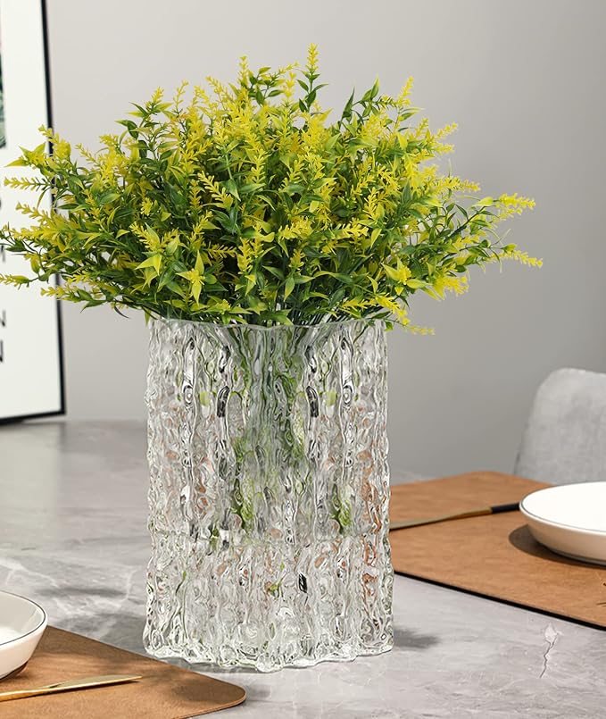 RECUTMS 20 Bundles Outdoor Artificial Flower UV Resistant Fake Stems Plants | Fall Yellow Decor,Faux Plastic Greenery for Indoor Outside Hanging Plant Garden Porch Window Box Home Wedding Farmhouse Décor
