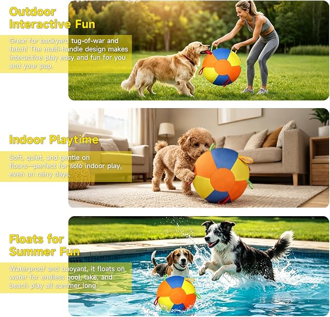 Herding Ball for Dogs, Inflatable Dog Ball for Outside Play, Calming Jumbo Ball for Dogs with Handles, Interactive Herding Toys for Border Collies, Australian Shepherds, Blue Heelers, Horses (22'')