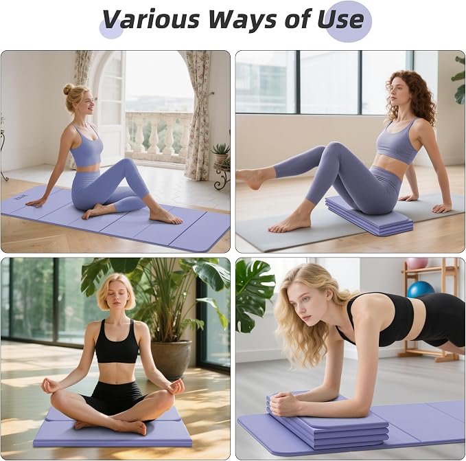 Foldable Yoga Mat,74"Lx32"Wx1/3"Thick,Folding Exercise Mat,Non-slip Wide Pilates Mats for Home Workout/Travel, Portable Yoga Mat Thick for Yoga/Pilates/Camping/Floor Exercises