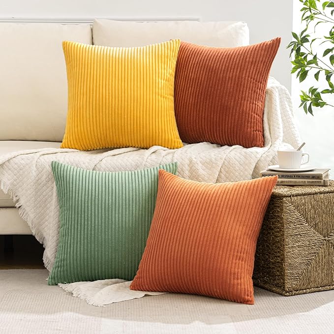 MIULEE Fall Decorative Throw Pillow Covers Yellow Rust Green 16x16 | Set of 4, Vintage Retro Fall Decor, Mix and Match Color Clash Design, Vibrant Cushion Covers for Sofa Couch Bed Living Room