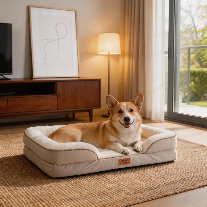 Orthopedic Dog Bed Medium Size Dog, Memory Foam Dog Bed Couch, 30" L | Dual-layer Foam Mat, Washable Cover&Waterproof, Contoured Bolster Design, Indoor&Car Truck, Pet Bed for Dogs Cats Up to 35lbs
