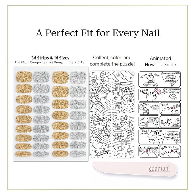 34 Piece Fully Cured Gel Nail Strips With No UV Light Needed, 14+ Days Gel Nail Polish Stickers, Salon Quality, Easy to Apply & Remove – Toxin Free, No Damage (Luxe Spark)