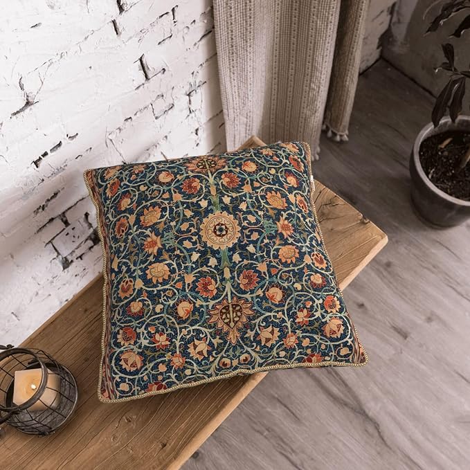 Floral Vintage Velvet Pillow Covers 16x16 In Orange Bohemian Tapestry Art Deco Throw Pillows for Couch Soft Durable Cushion Covers Pillowcase Antique Boho Flower Pillow Cases for Sofa Bed Living Room