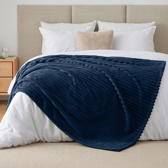 BEDELITE Ribbe Blankets Queen Size for Bed, Navy, 90"x90" | Ultra-Soft Plush Fleece, Warm Yet Lightweight, Ribbed Texture, Home Decor, Machine Washable, Giftable, All-Season Use