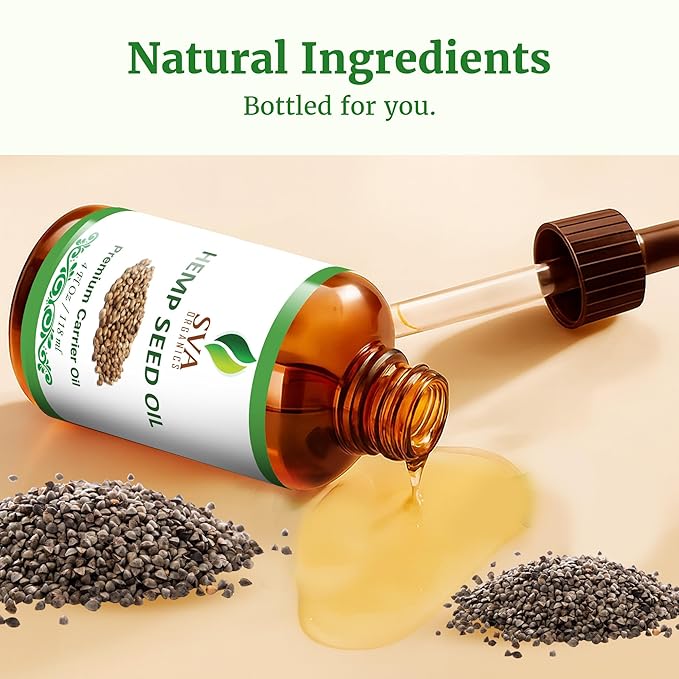 SVA ORGANICS Hemp Seed Oil Cold Pressed 4oz (118 ml) Premium Carrier Oil With Dropper For Skin Care, Hair Care, Scalp Massage, Body Massage, Hair Products, Cosmetics & Soap
