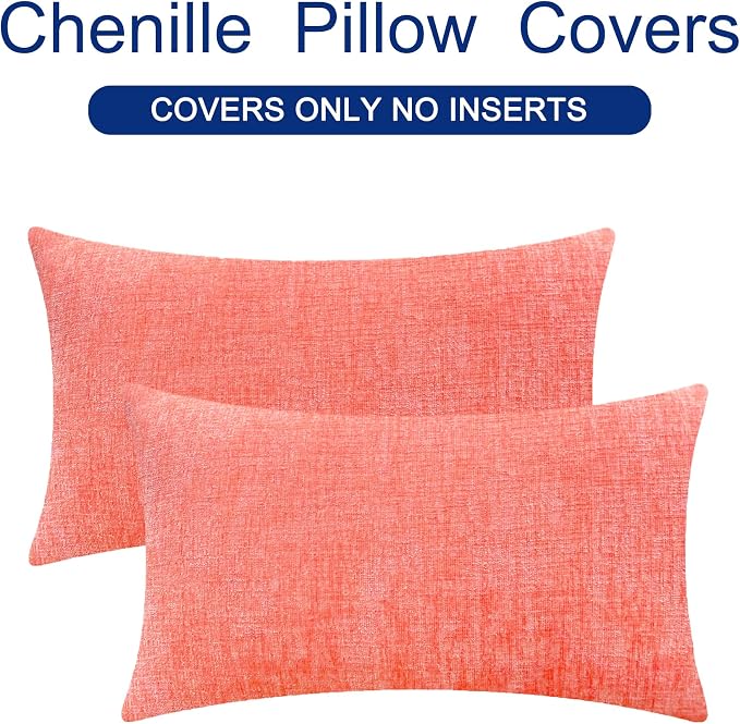 CaliTime Decorative Couch Throw Pillow Covers 26 X 16 Inches Living Coral | Pack of 2, Cozy Chenille Cushion Cases for Sofa Bed Living Room Farmhouse Home